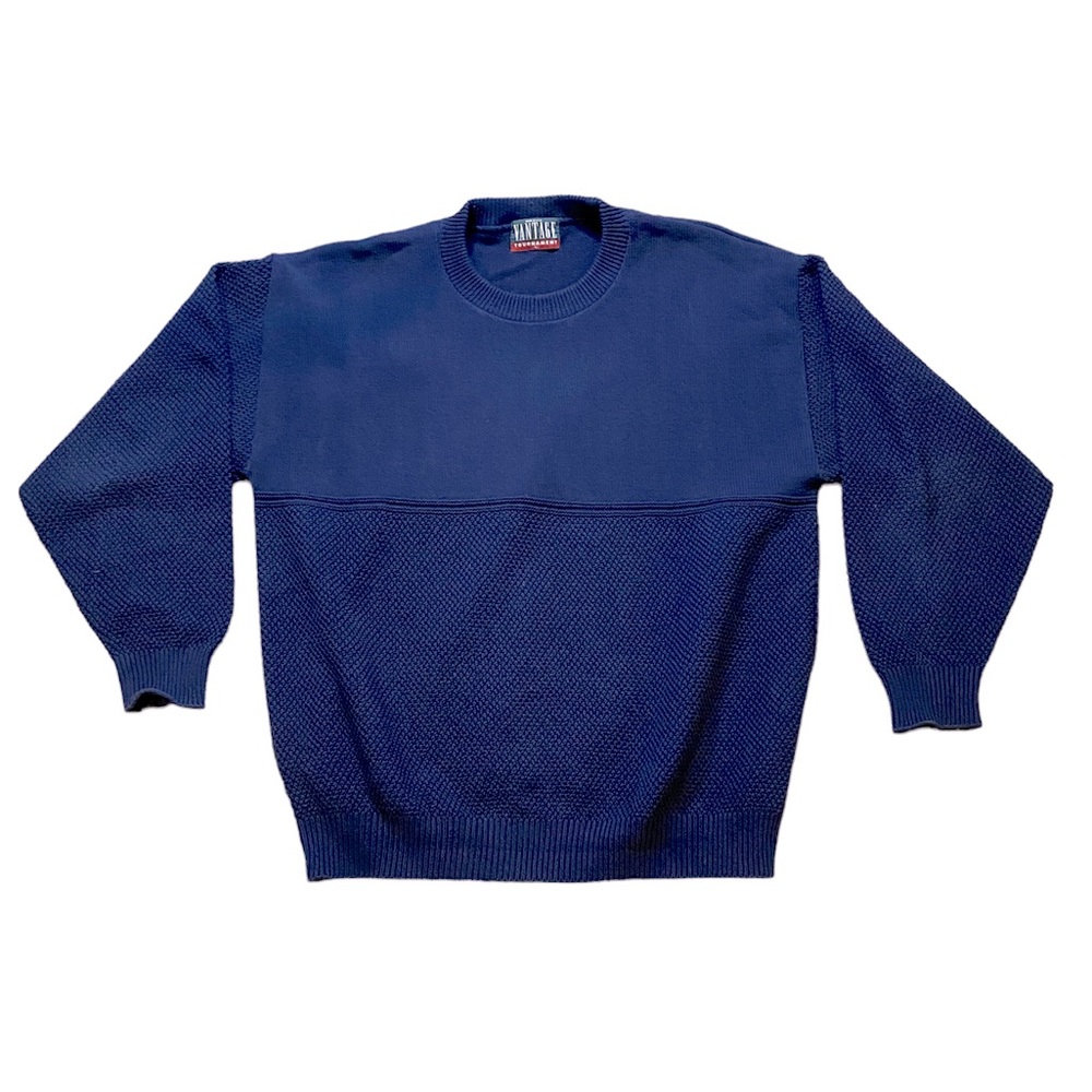 Vantage Tournament Vintage Sweater Navy Blue Textured Long Sleeves Men’s Large